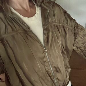 Current Air Green Bomber Jacket with Ruched Texture